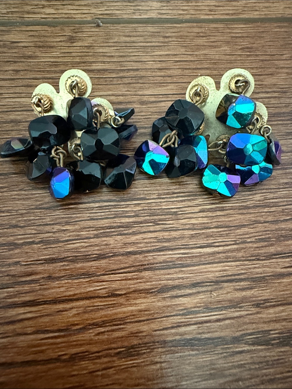 Vogue Black AB Crystal Cluster Clip-On Earrings